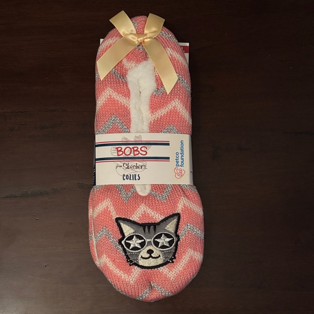 BOBS from Skechers Pink Pattern Cat Slippers